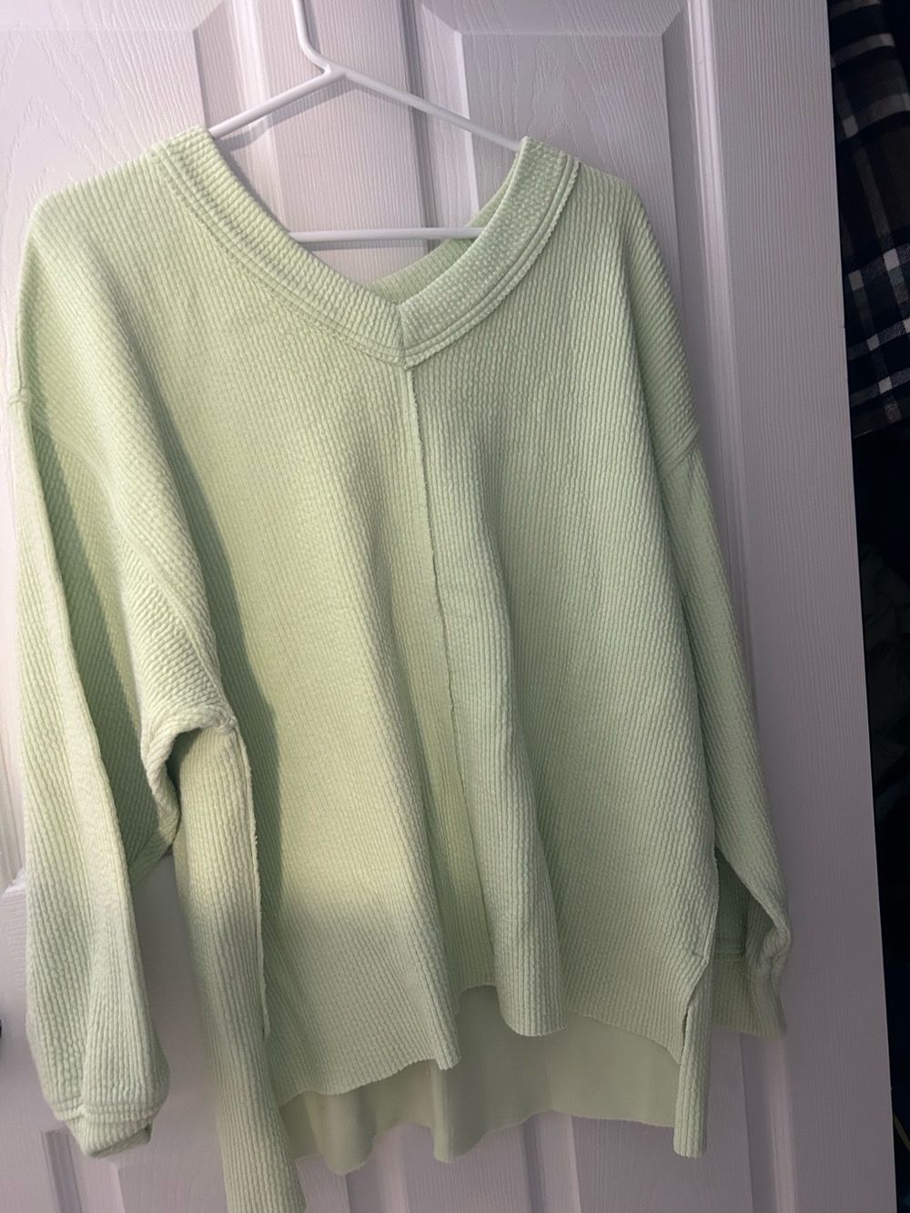 Aerie Highlighter Green V-Neck Waffle Knit Women’s Sweater